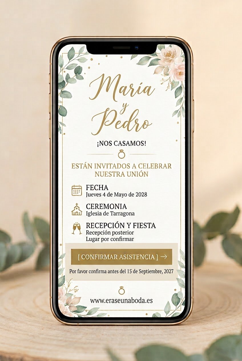 Invitación de boda vista desde el móvil
